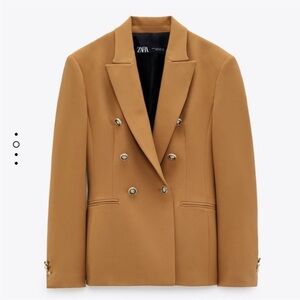 Zara Camel Double-Breasted Military Style Blazer